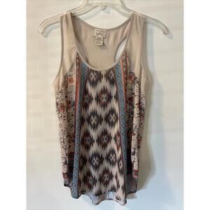 Eyelash Couture Womens XS Beige Floral Sheer Sleeveless Blouse! A2513